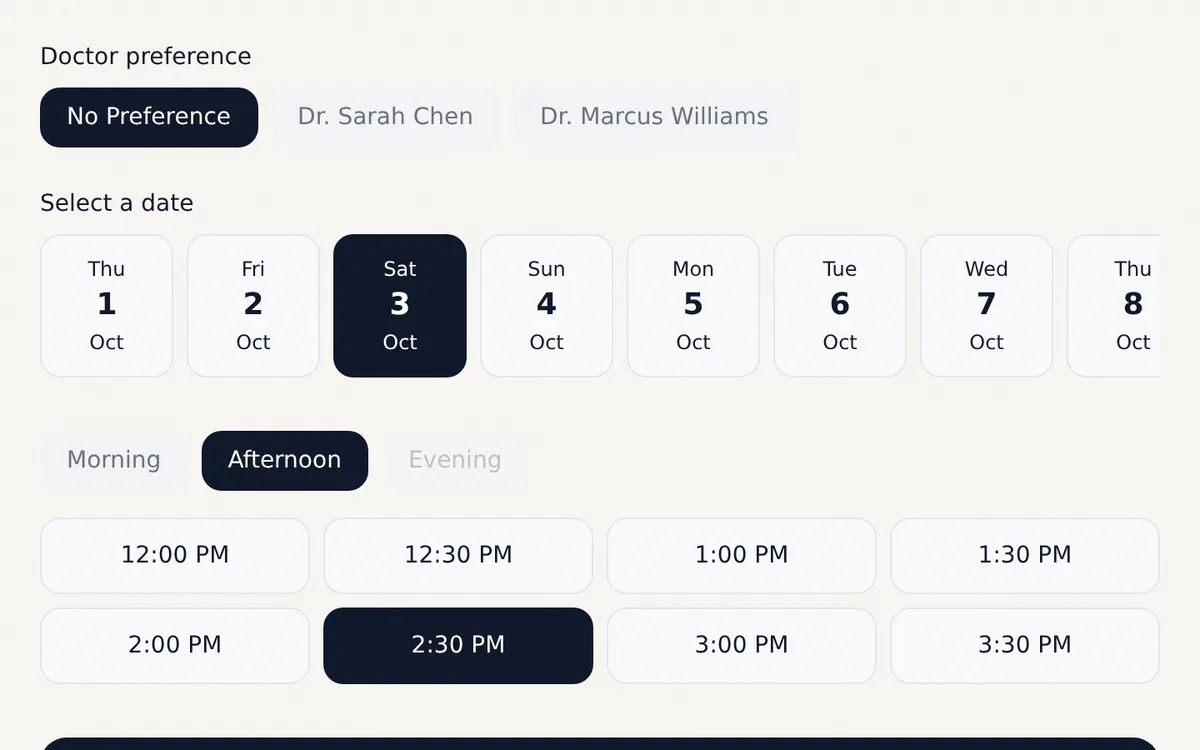 Book Online screenshot