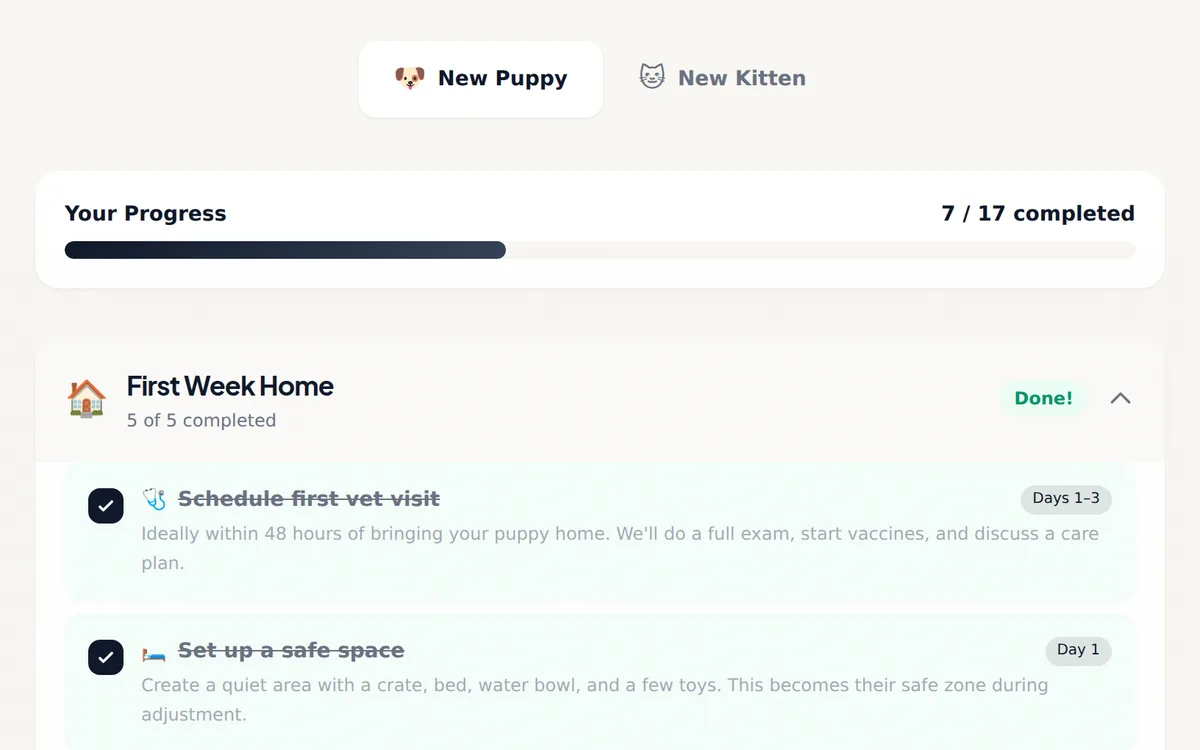 New Pet Checklist screenshot